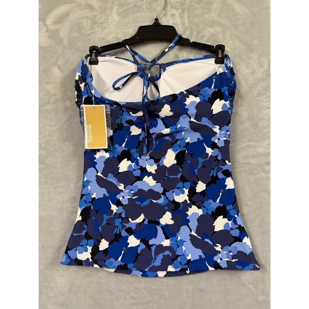 NWT Michael Kors Tankini Top Womens Blue Floral Halter Keyhole XS $102 - Picture 4 of 8